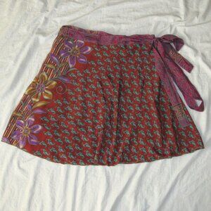 Darn Good Yarn Reversible Wrap Mini Skirt sz Regular 4-12 Brown Boho Floral